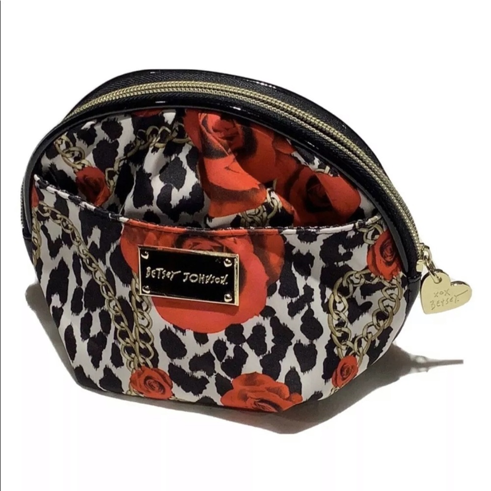 New Betsey Johnson Purse Makeup Bag Roses & Gold